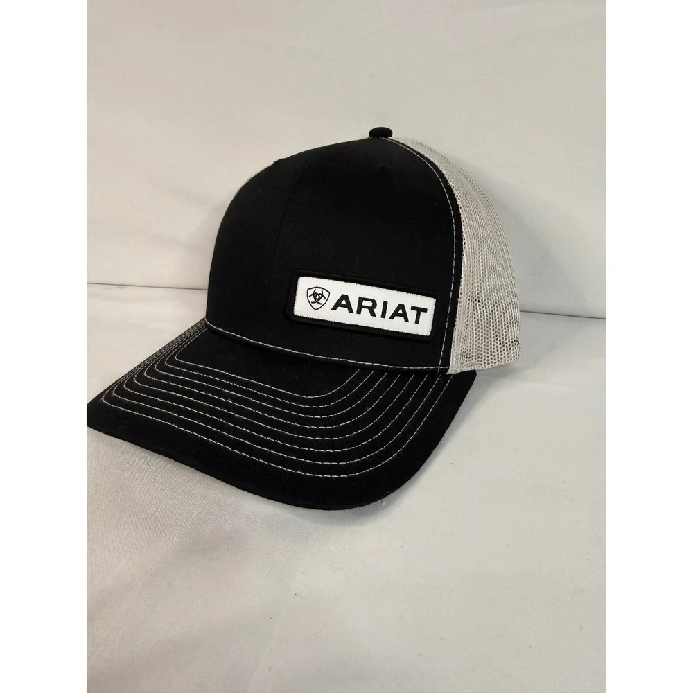 Ariat Richardson 112 Trucker Hat Black Grey Mesh Snapback Logo Patch Cap Mens
